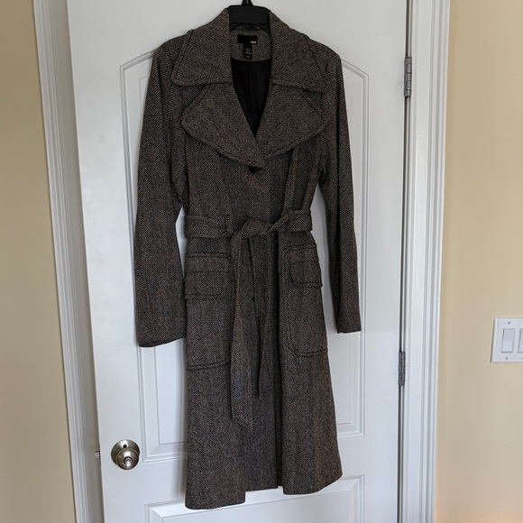 H&M Women's Black Tweed Trench Coat - Picture 1 of 12